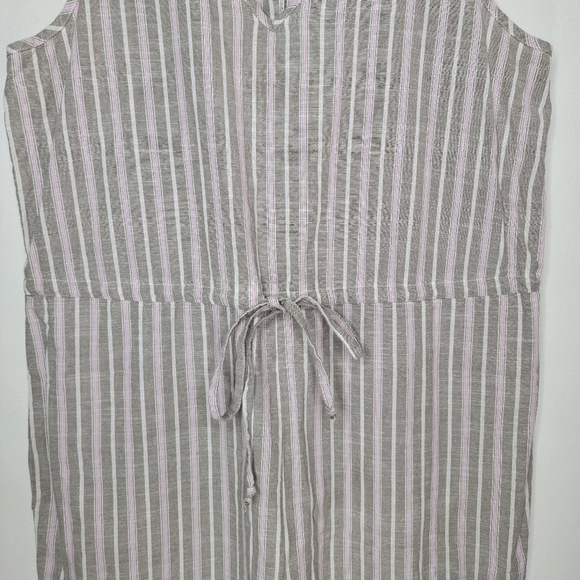 DREW Pinstriped Cotton Jumper Pink Taupe Drawstring Waist Sleeveless V Neckline - Picture 4 of 13